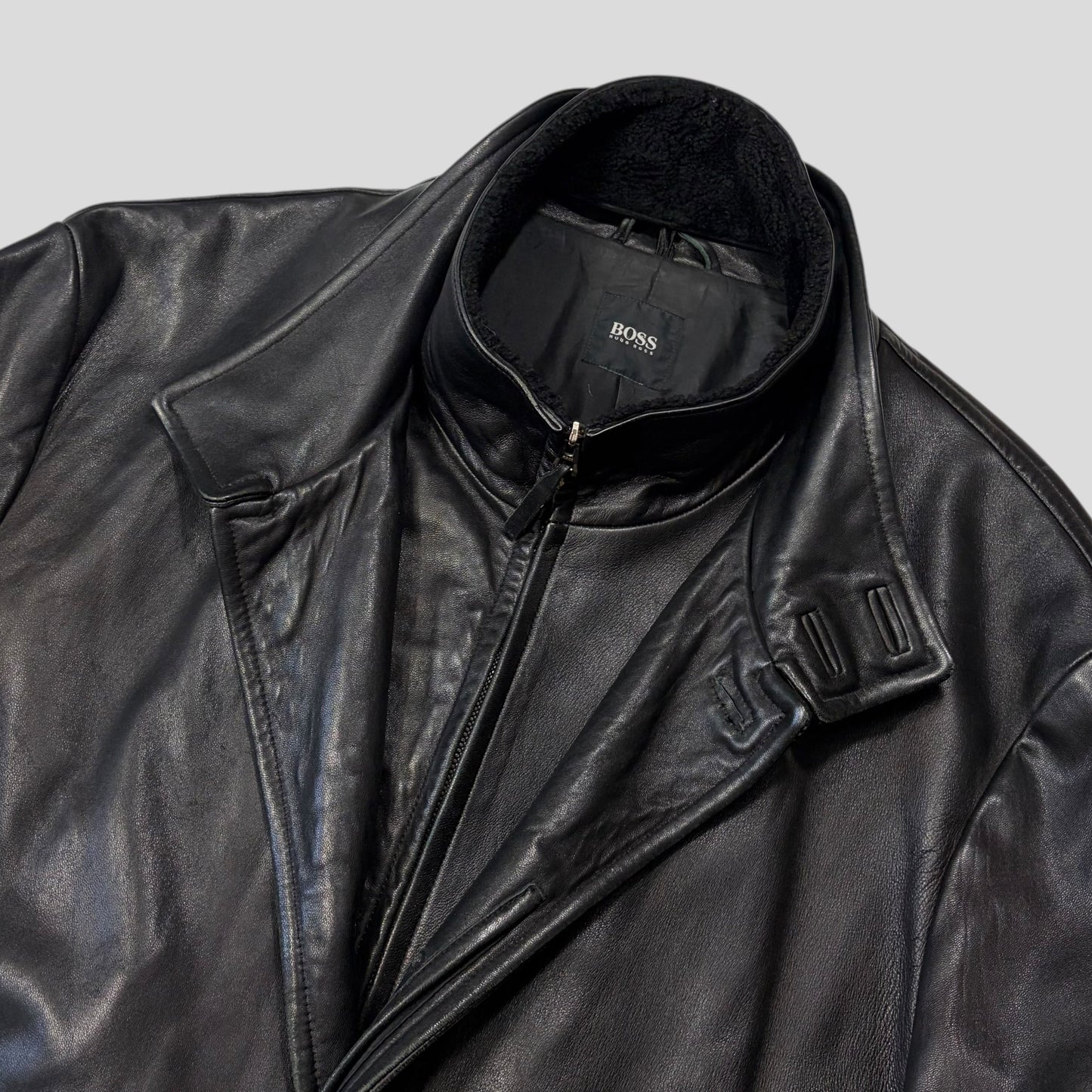 Hugo Boss 90’s Modular 2 in 1 Lambskin Leather Trench Coat - XL | Default Title, Black