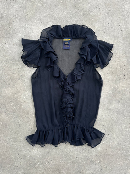 Ralph Lauren 2000s Pure Silk Sheer Ruffle Top - M