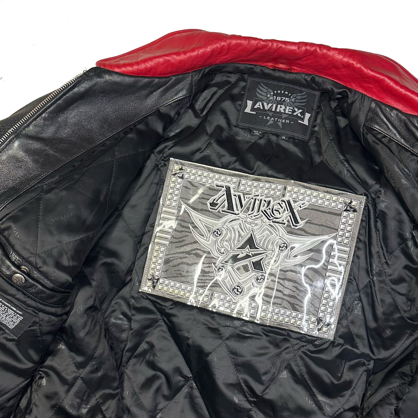 Avirex Leather Jacket In Black & Red ( M )