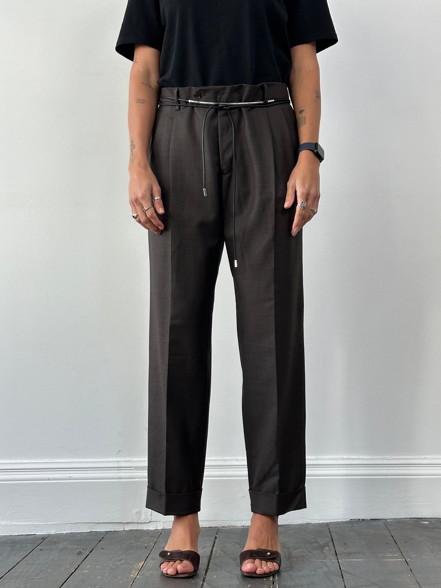 Italian Vintage Pure Wool Mid Rise Tailored Trousers - W34