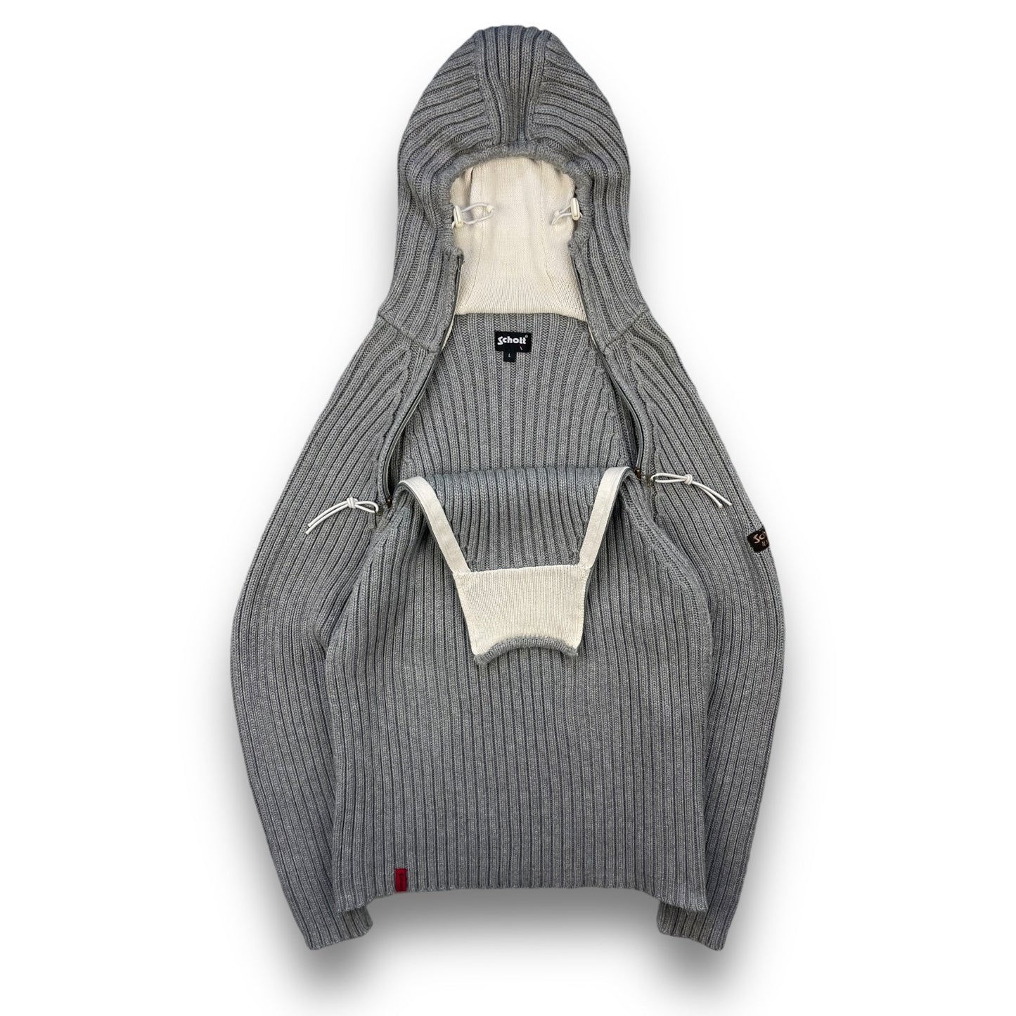 2000's Schott NYC Dual Zip Knitted Balaclava Hoodie (L) | Default Title, Grey