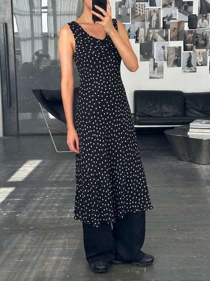 Vintage 2000s Pure Silk Polkadot A-Line Maxi Dress - M