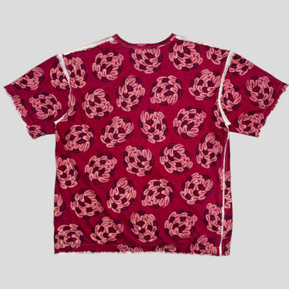 CDG Homme 2003 Feather Print Mesh Layered Technical T-shirt - M | Default Title, Red