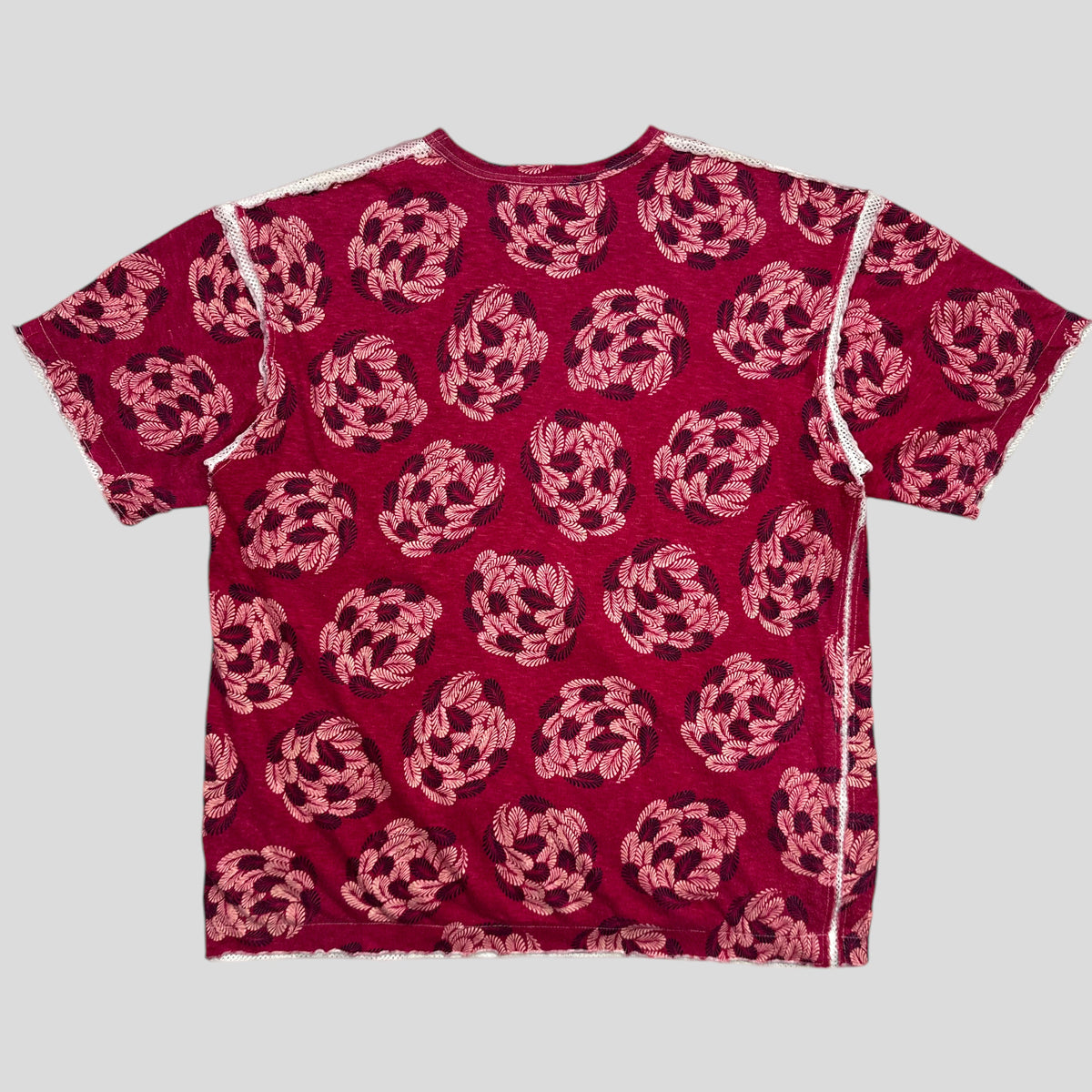 CDG Homme 2003 Feather Print Mesh Layered Technical T-shirt - M | Medium, Red