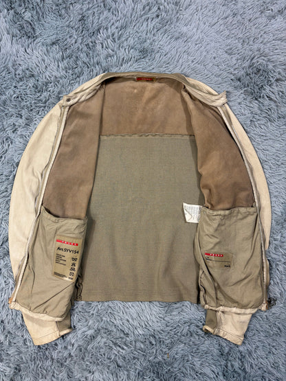 Prada Sport 2004 Cream Leather + Cotton Panelled Biker Jacket - M | O/S, Multicoloured