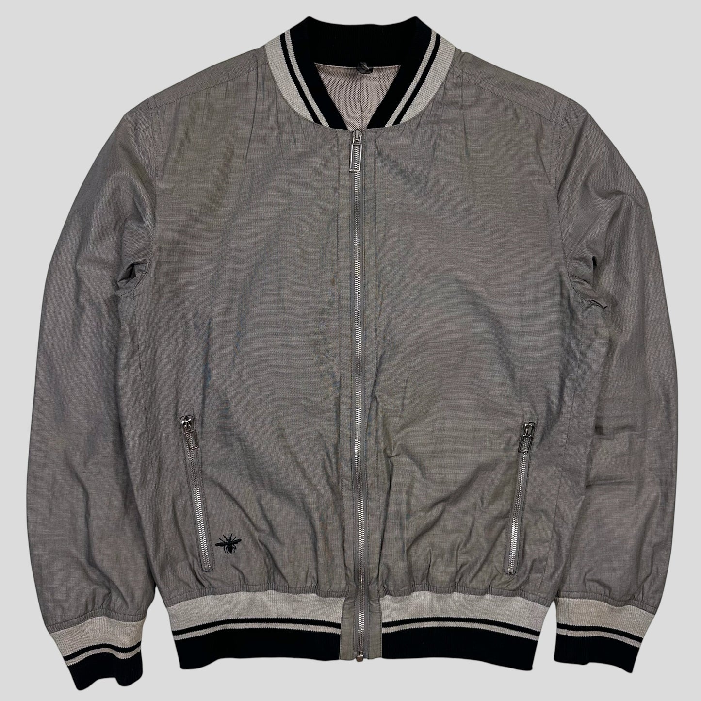 Dior Homme 2010 Bee Varsity Microcheck Cotton Bomber Jacket - M | Default Title, Grey