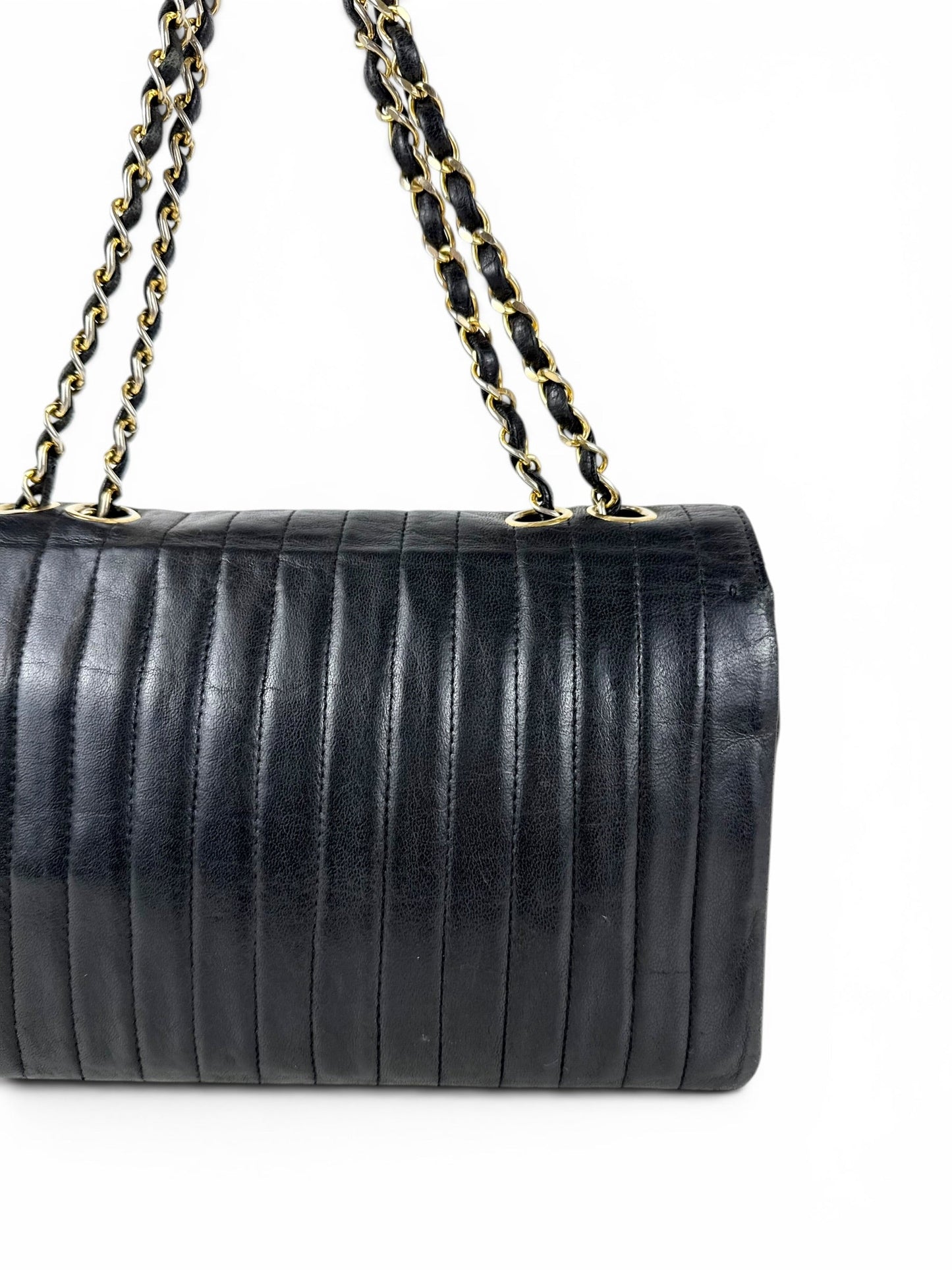 1980s Chanel Single Flap Horizontal Lambskin Leather Bag GHW Vintage | O/S, Black