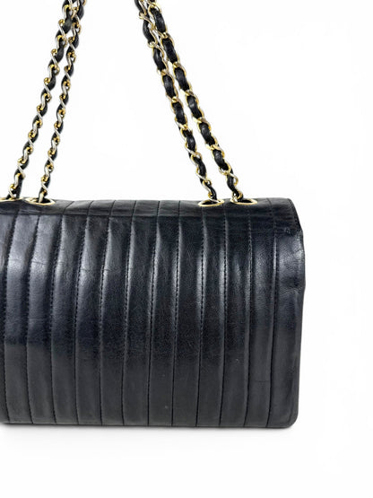 1980s Chanel Single Flap Horizontal Lambskin Leather Bag GHW Vintage | O/S, Black