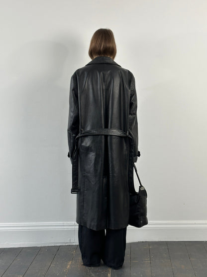 Conbipel 1990s Leather Belted Trench Coat - XL