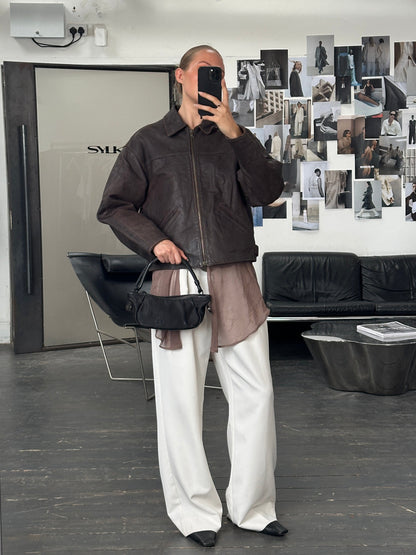 Vintage 1980s Cropped Leather Jacket - L