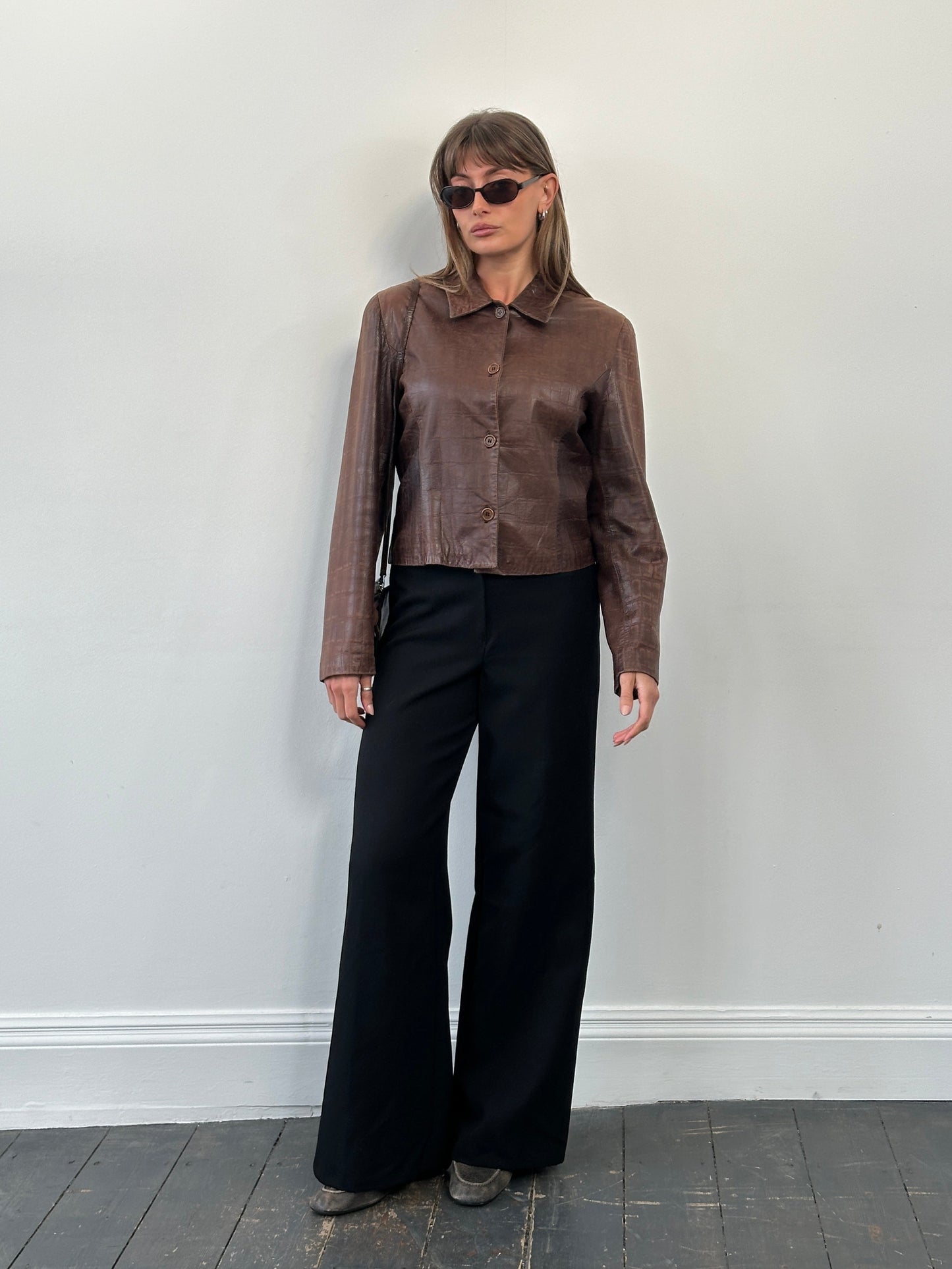 Vintage 1990s Pure Wool Wide Leg Trousers - W26