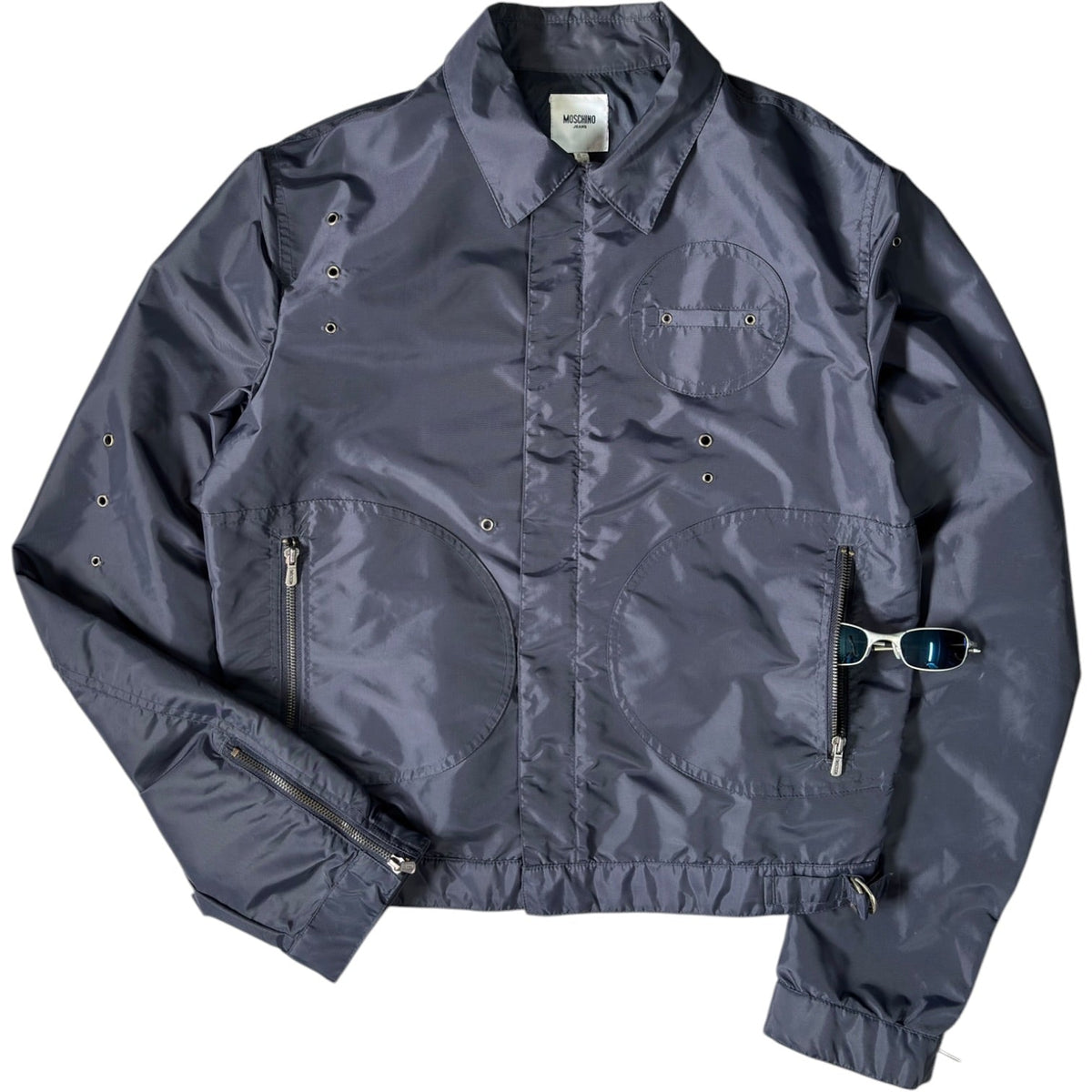 Moschino 00’s Cropped Ventilated Jacket M | Medium, Glossy Navy