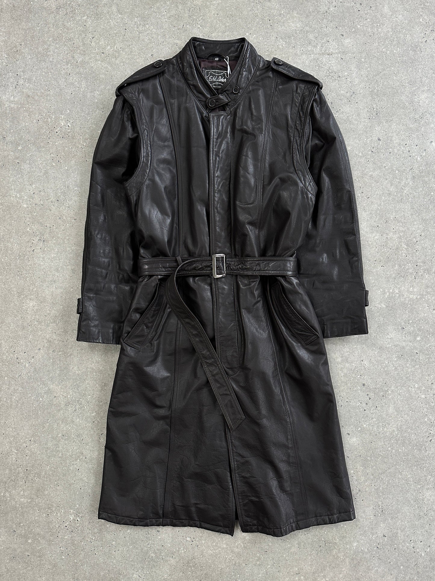 Italian Vintage 1990s Belted Leather Trench Coat - L/XL