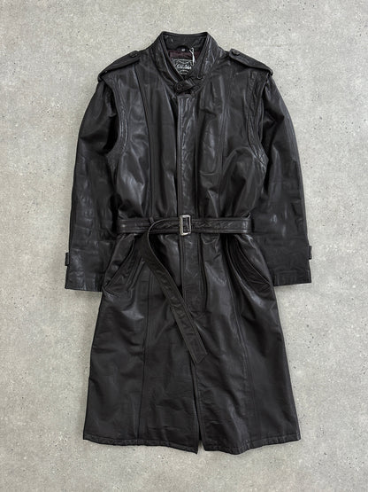 Italian Vintage 1990s Belted Leather Trench Coat - L/XL