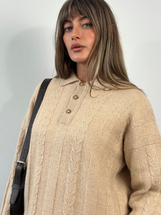 Vintage 1980s Wool Mohair Knitted Polo Jumper - M