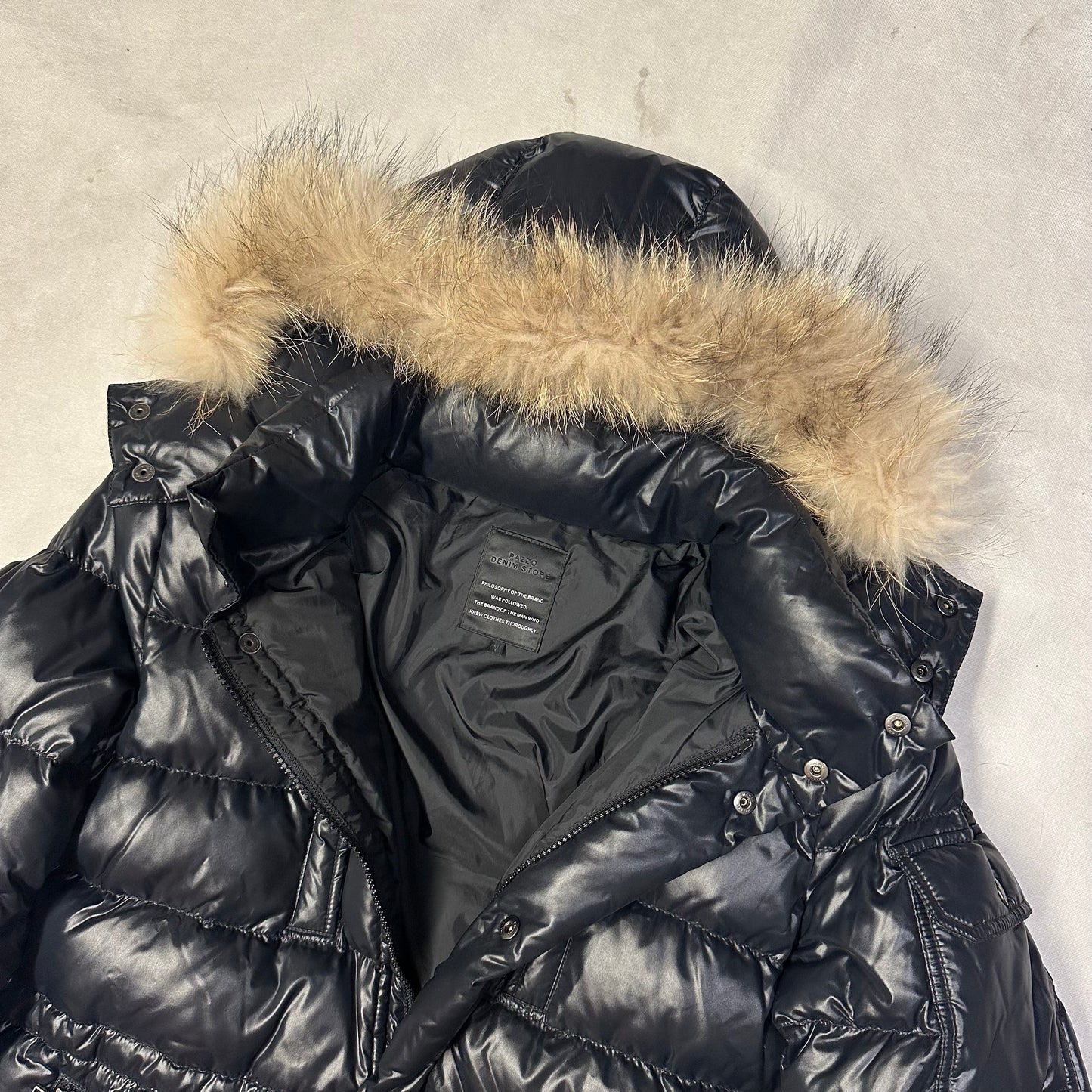 Pazzo Denim Store Puffer Jacket With Fur Hood In Black ( M )