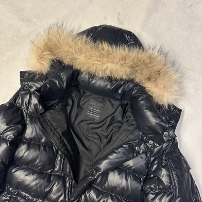 Pazzo Denim Store Puffer Jacket With Fur Hood In Black ( M )