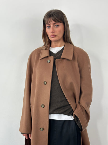 Italian Vintage 1990s Wool Cashmere Belted Coat - XL