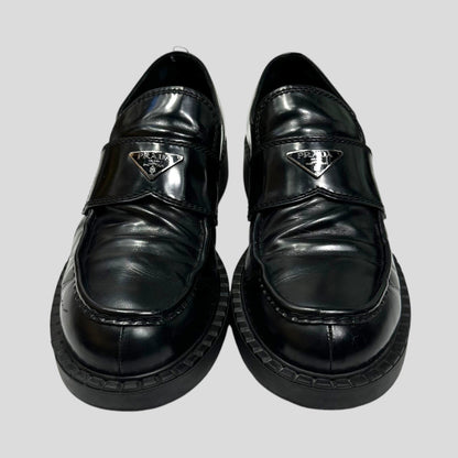 Prada Milano 2021 Black Brushed Leather Loafers - UK11/11.5