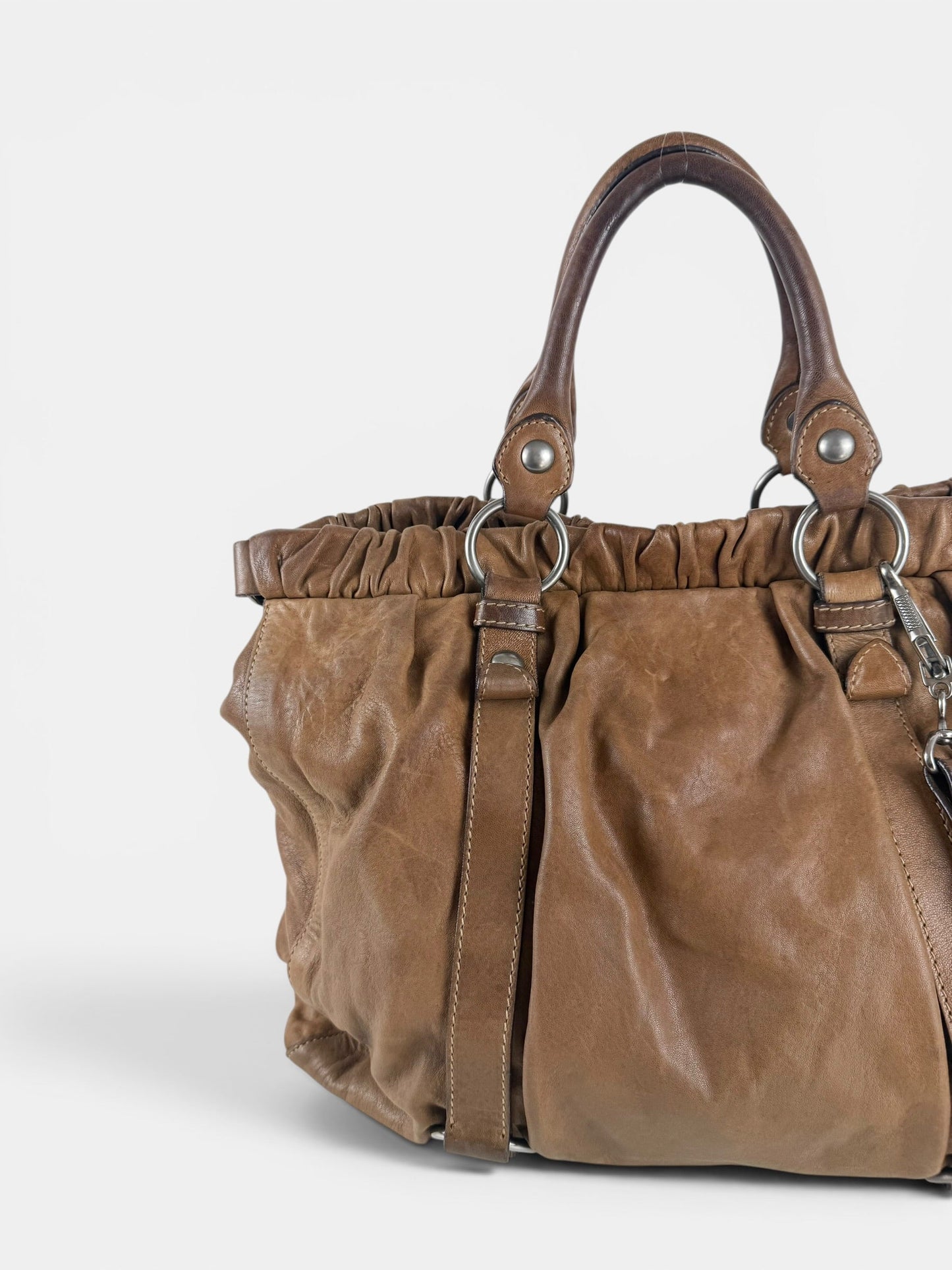 2010s Miu Miu Vitello Leather Large 2Way Brown Handbag | O/S, Brown