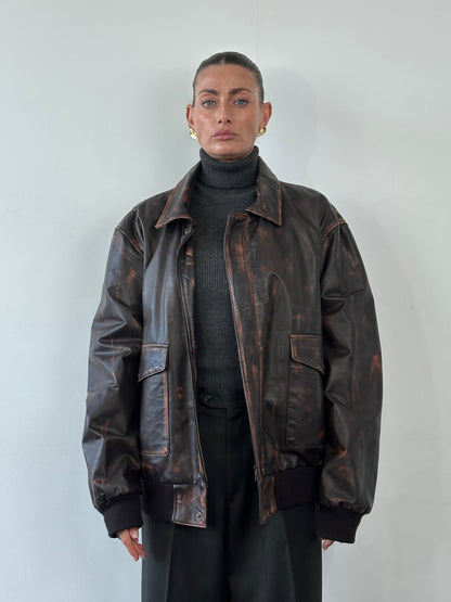 Vintage Distressed Leather Jacket - XL