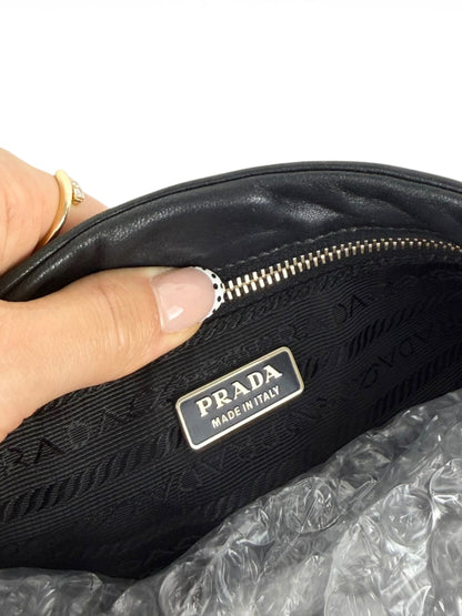 2000s Prada Black Leather Grommet Shoulder Bag | O/S, Black