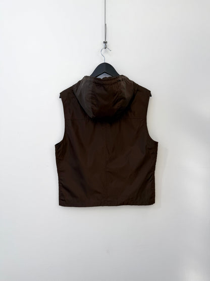 Prada 90s Nylon Hooded Vest | Medium, Brown