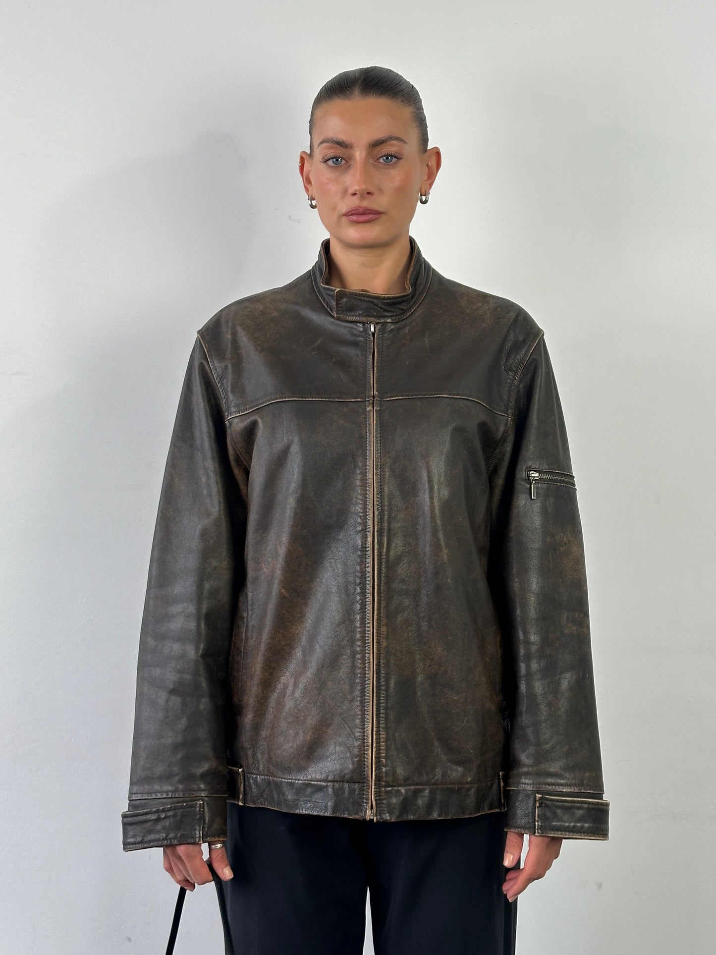 Vintage Moto Aged Leather Jacket - L