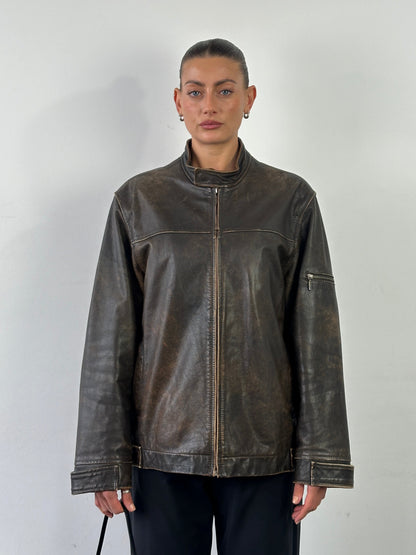 Vintage Moto Aged Leather Jacket - L