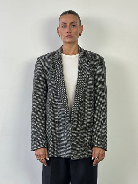 Vintage Wool Alpaca Woven Double Breasted Blazer - M