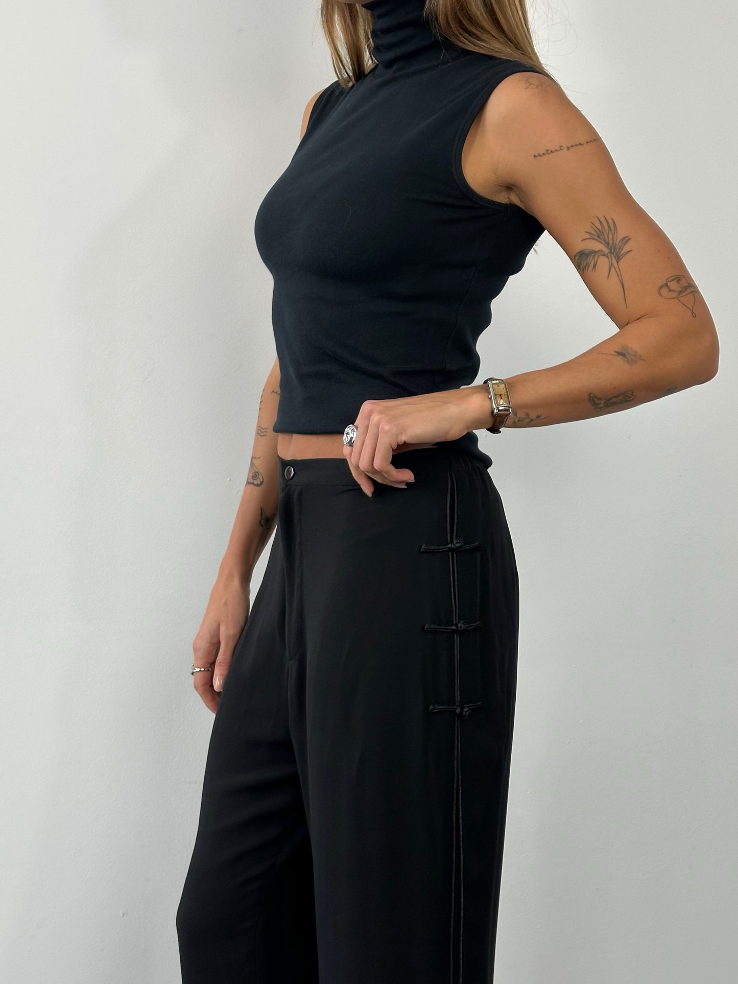 Vintage 1990s Pure Silk Wide Leg Trousers - W28