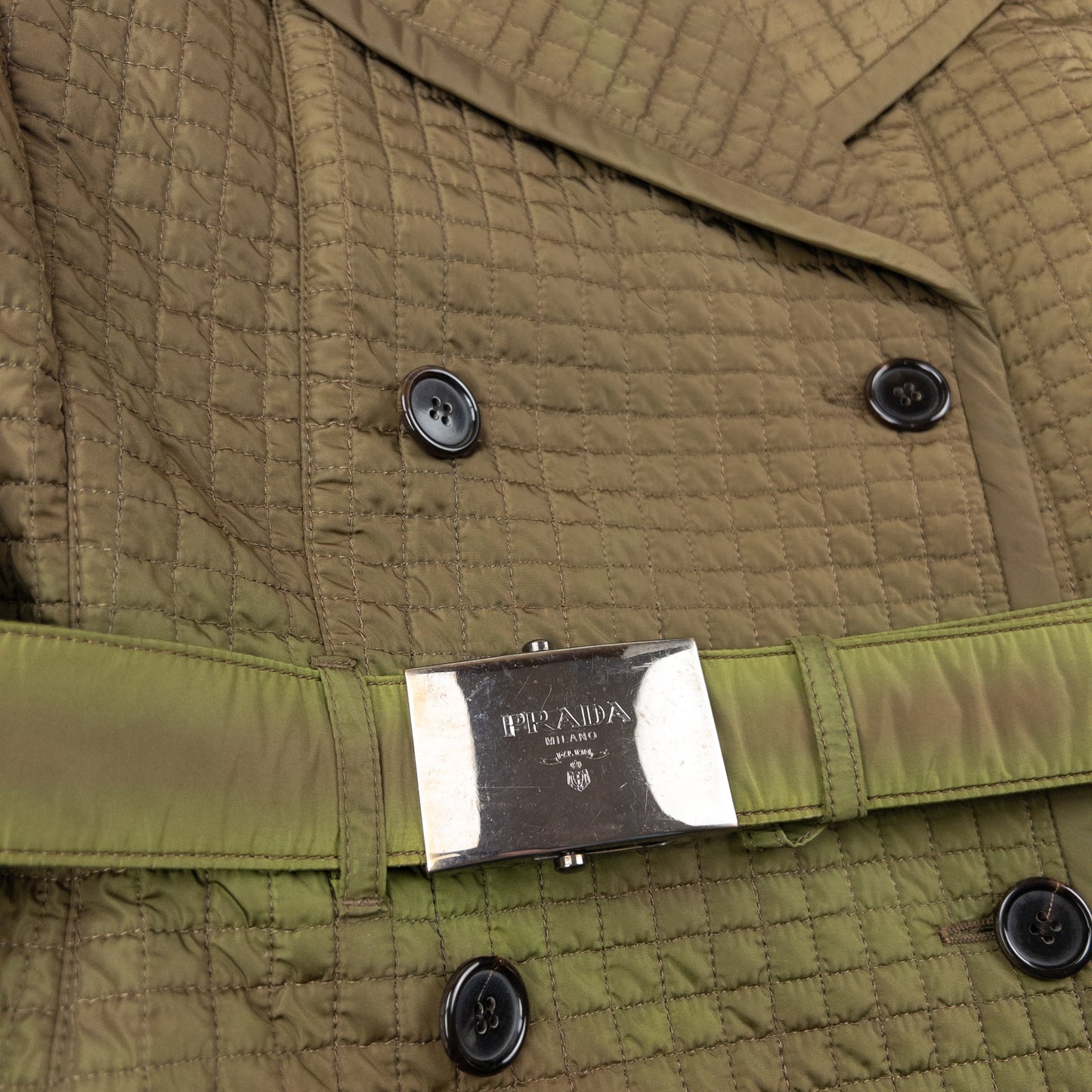Vintage 2000s Prada Quilted Belt Waist Trench Jacket Womens Size M | Medium, Green