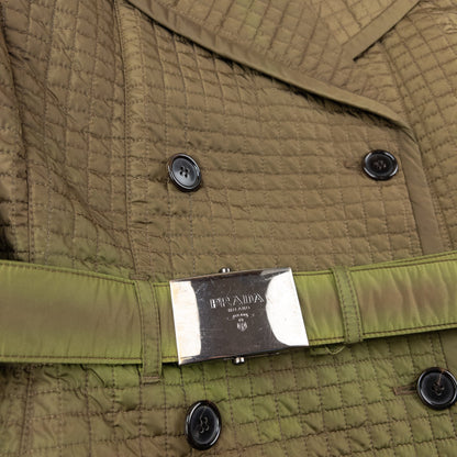Vintage 2000s Prada Quilted Belt Waist Trench Jacket Womens Size M | Medium, Green