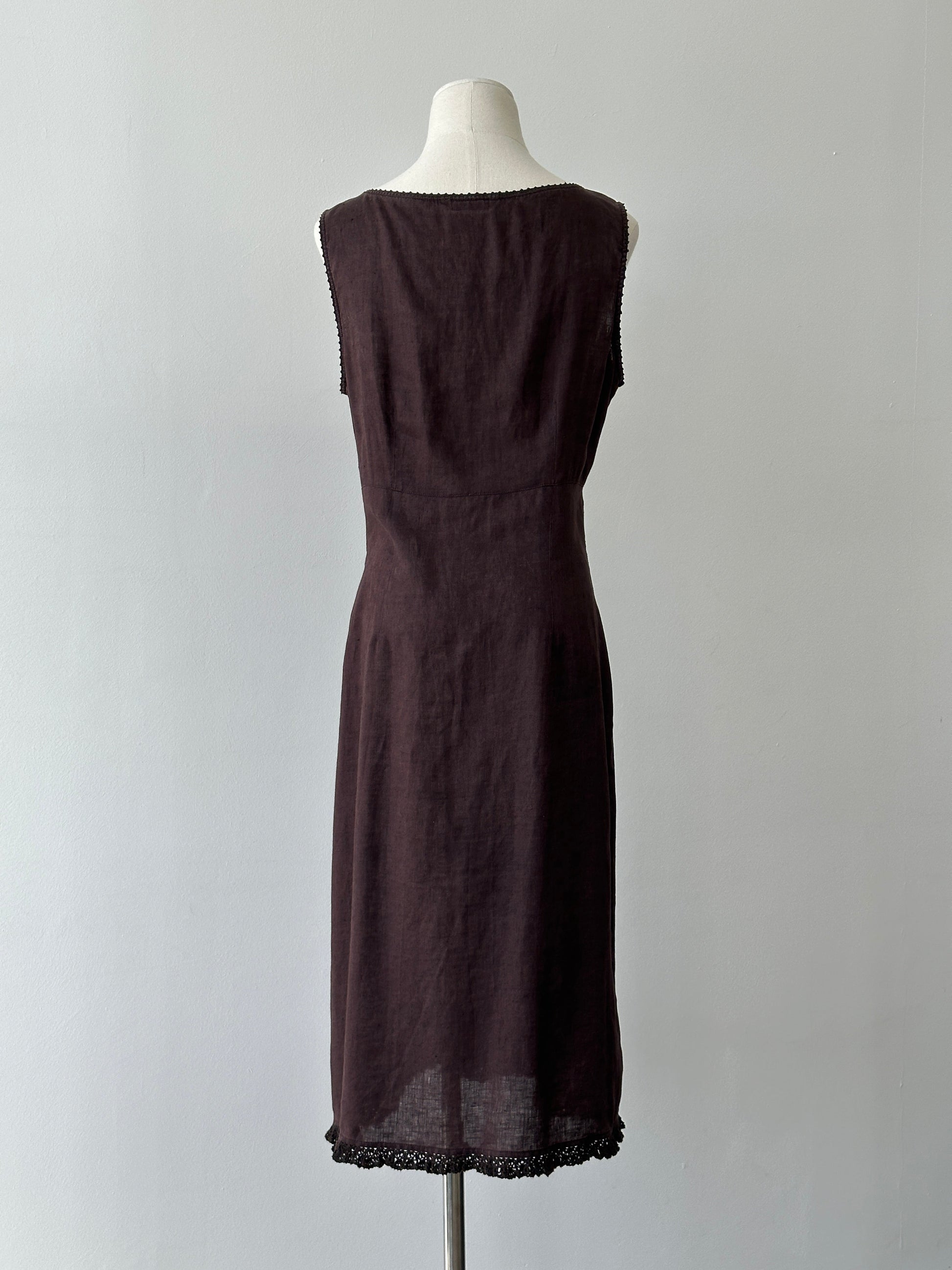 Vintage 2000s Pure Linen V Neck Midi Dress - M