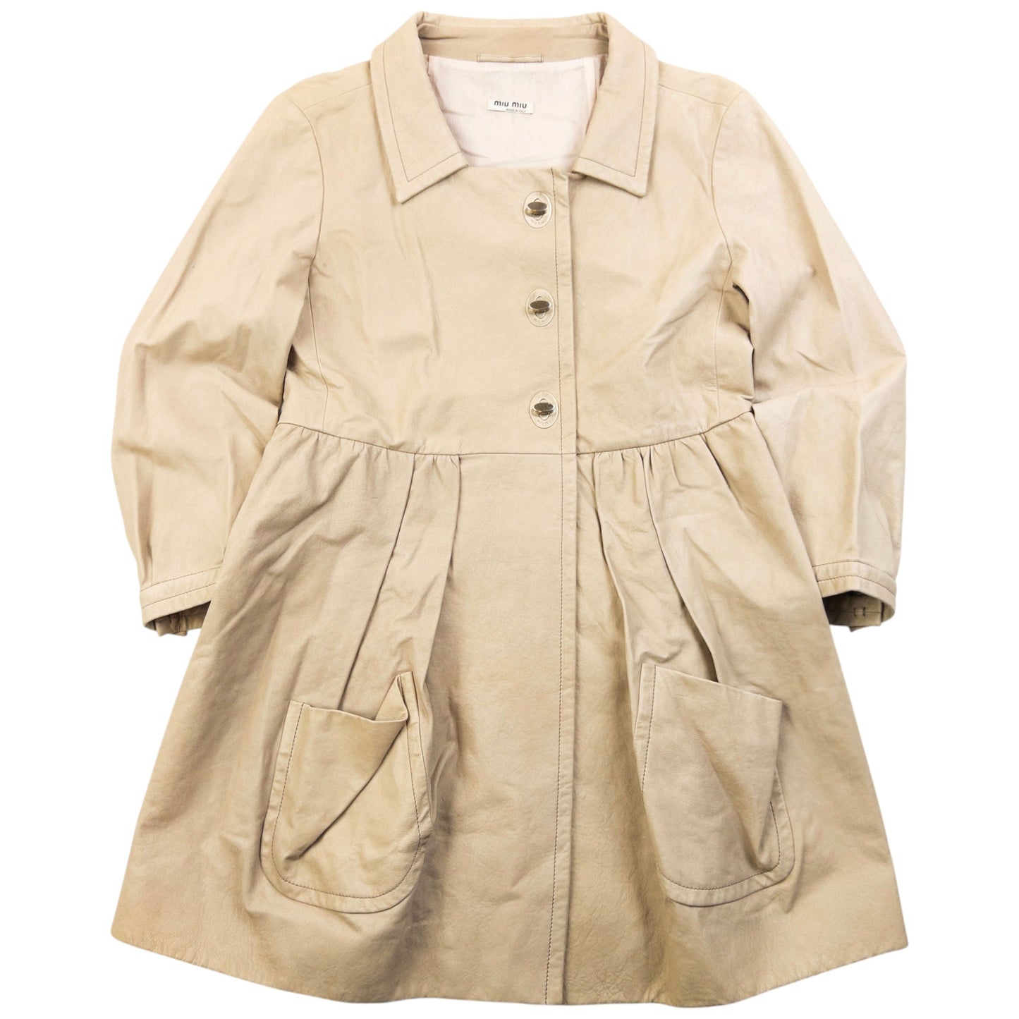 Vintage 2010 Miu Miu Leather Trench Jacket Womens Size S | Small, Beige