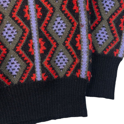 Vintage 80s YSL Yves Saint Laurent Pattern Knit Wool Jumper Size S | Small, Black, Red, Purple, Olive