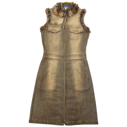 Vintage 2000s Burberry Blue Label Fur Trim Denim Dress Womens Size M | Medium, Multicoloured