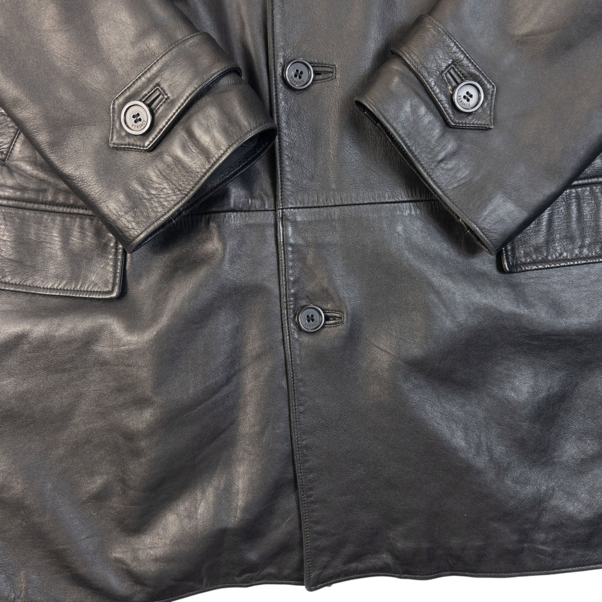 Vintage 90s Gianni Versace Button Up Leather Jacket Size XL | XL, Black