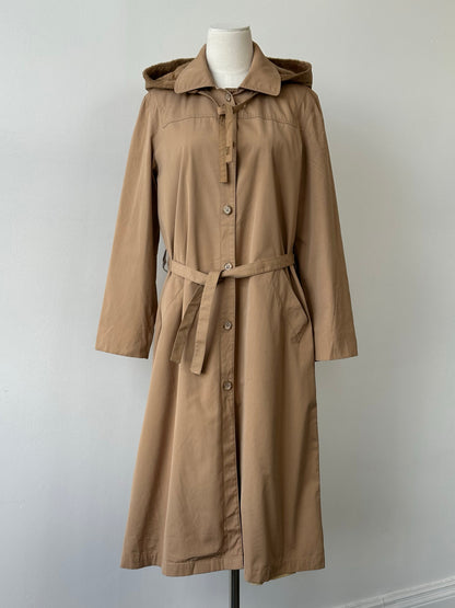 London Fog 1980s Cotton Belted Hooded Belted Trench - M