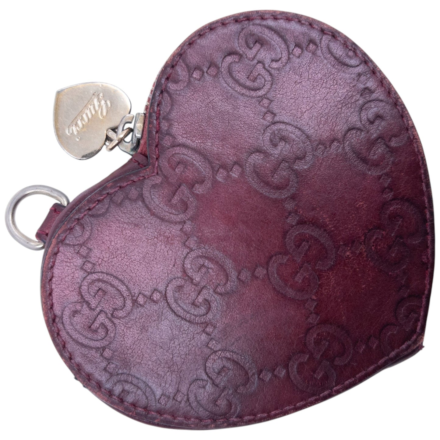 Vintage Gucci Monogram Leather Heart Coin Purse | O/S, Burgundy