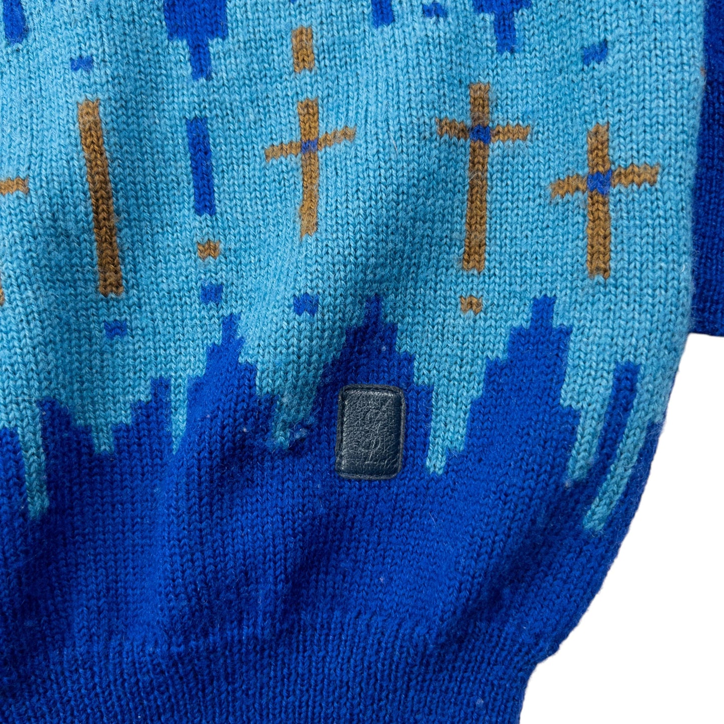 Vintage 80s YSL Yves Saint Laurent Pattern Wool Knit Jumper Size M | Medium, Blue