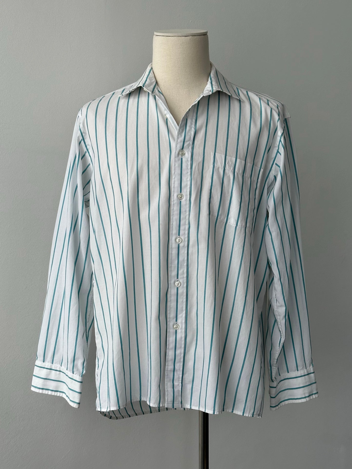 Christian Dior 1990s Cotton Striped Logo Shirt - L