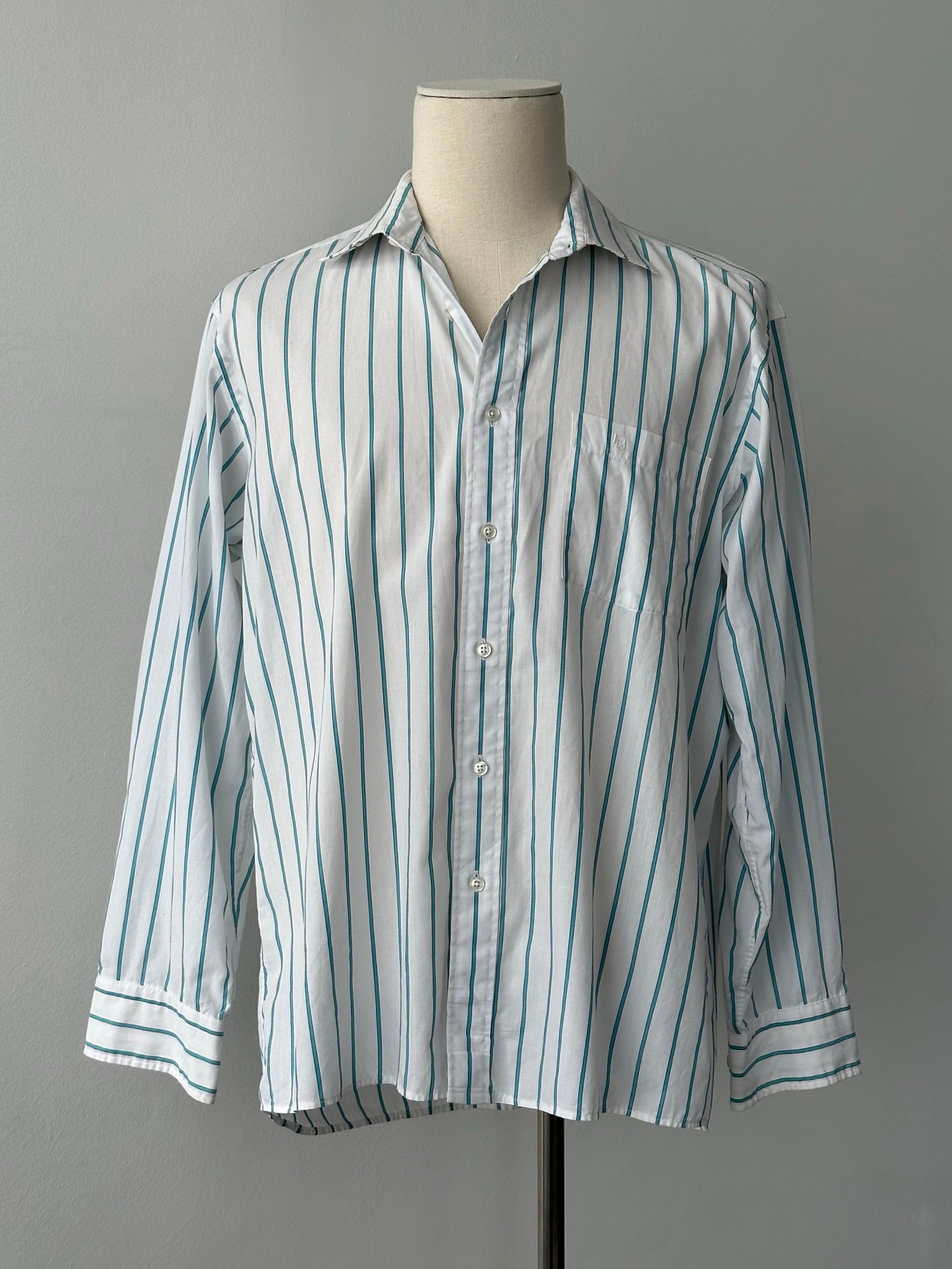 Christian Dior 1990s Cotton Striped Logo Shirt - L