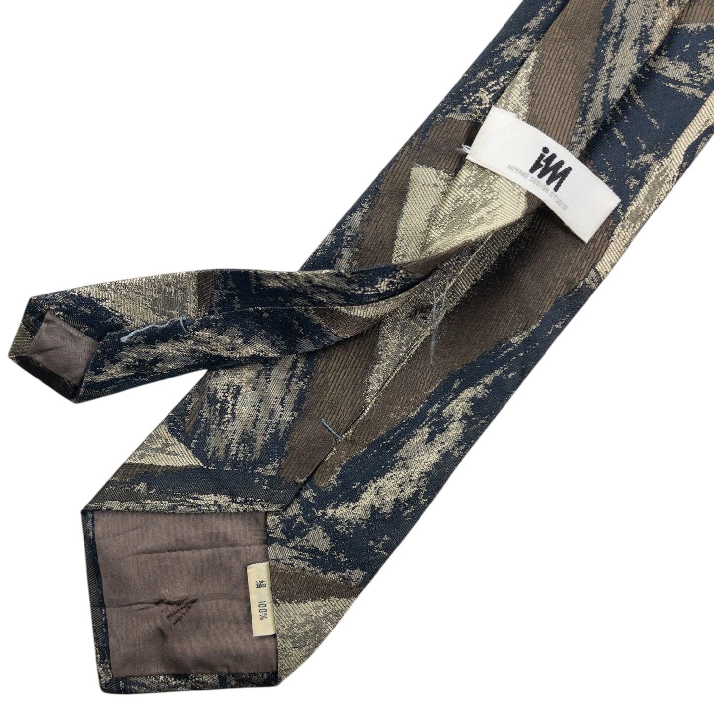 Vintage 90s Issey Miyake Pattern Silk Tie | O/S, Blue, Beige, Brown