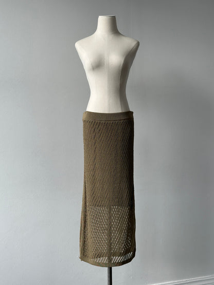 DKNY 2000s Cotton Open Knit Midi Skirt - W30