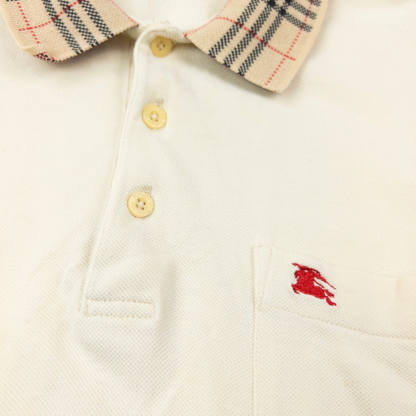 Vintage 90s Burberry Nova Check Collar Long Sleeve Polo Shirt Size M | Medium, Cream