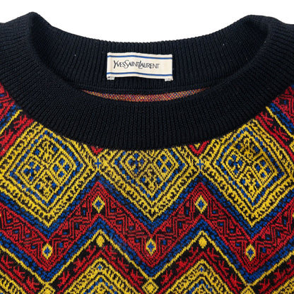 Vintage 80s YSL Yves Saint Laurent Pattern Jumper Size M | Medium, Multicolour