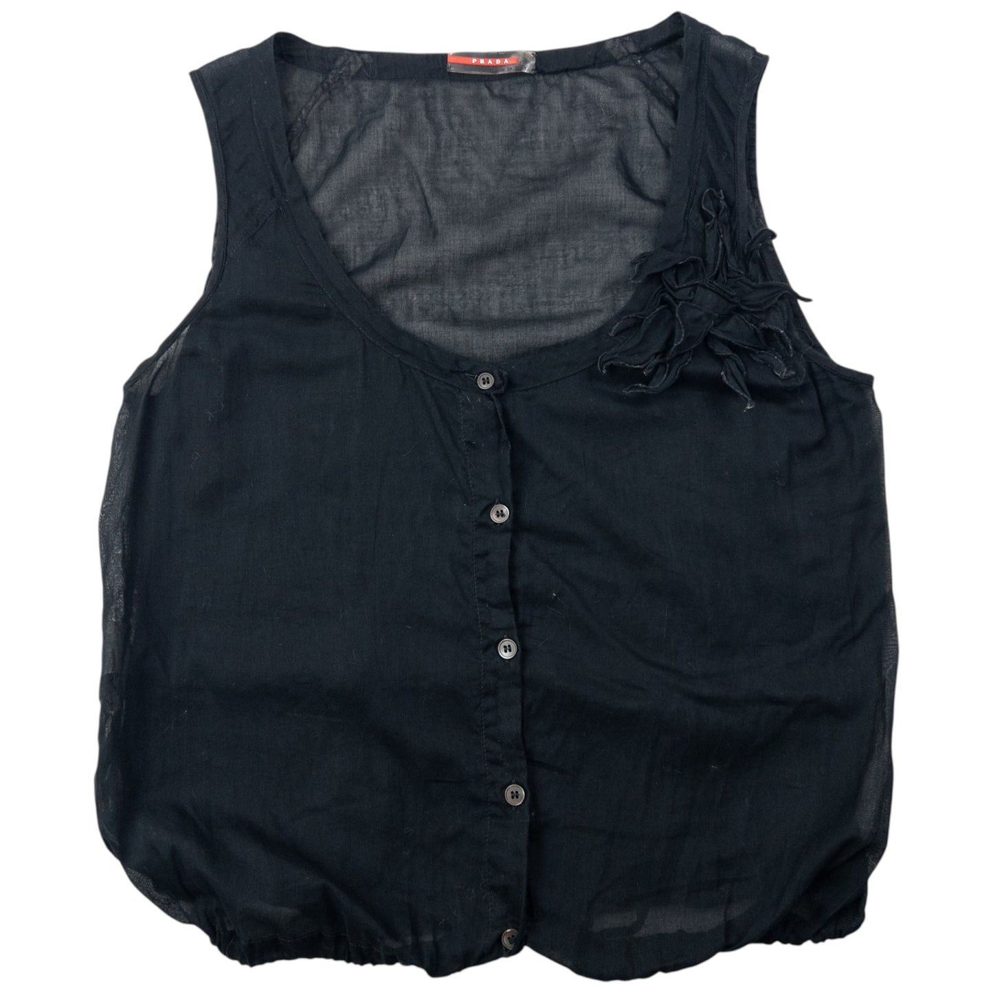 Vintage 2000s Prada Sport Sheer Flower Button Up Top Womens Size M | Medium, Black