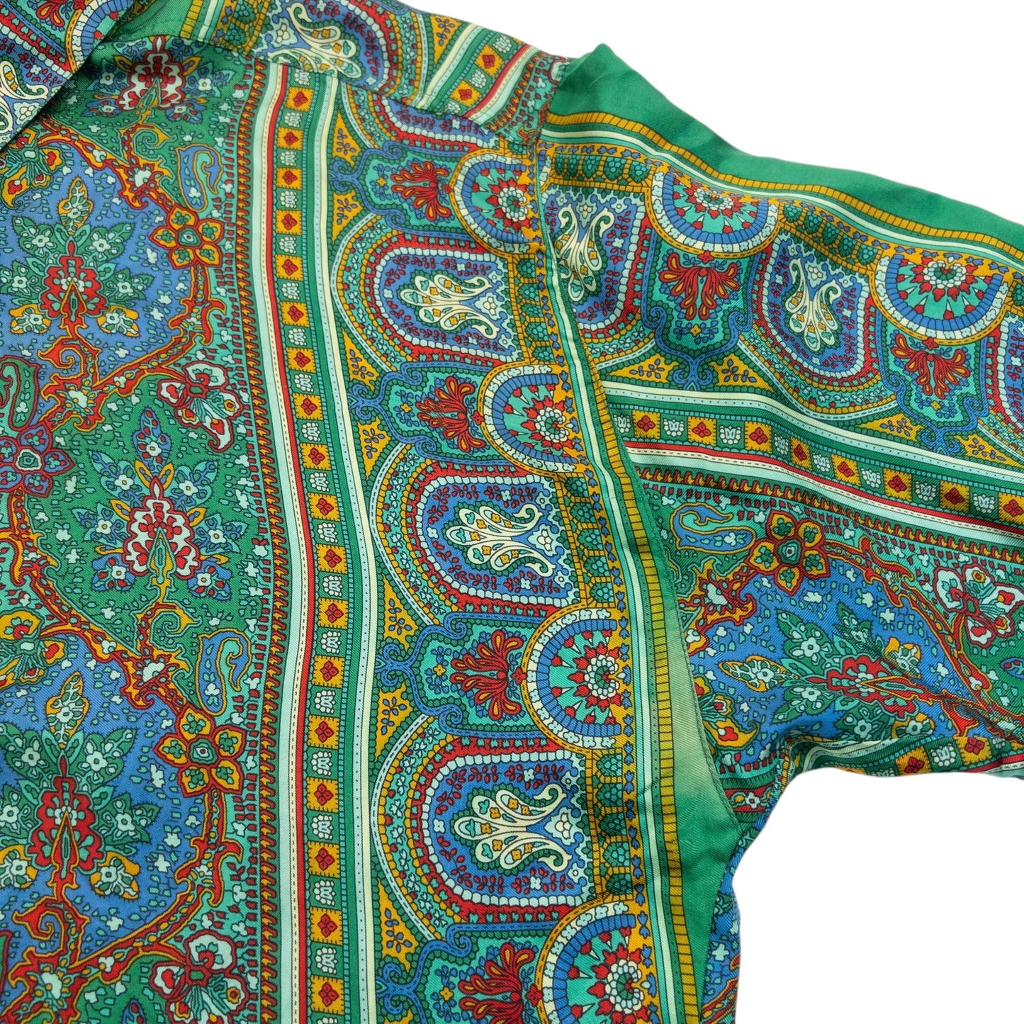 Vintage 90s Versace V2 Mosaic Paisley Print Long Sleeve Button Up Shirt Size S | Small, Green