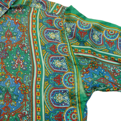 Vintage 90s Versace V2 Mosaic Paisley Print Long Sleeve Button Up Shirt Size S | Small, Green